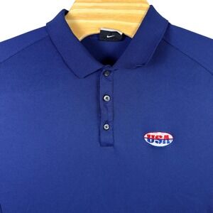 Nike Golf Polo Shirt Mens XXL USA Logo Fit Dry Short Sleeve Navy Blue
